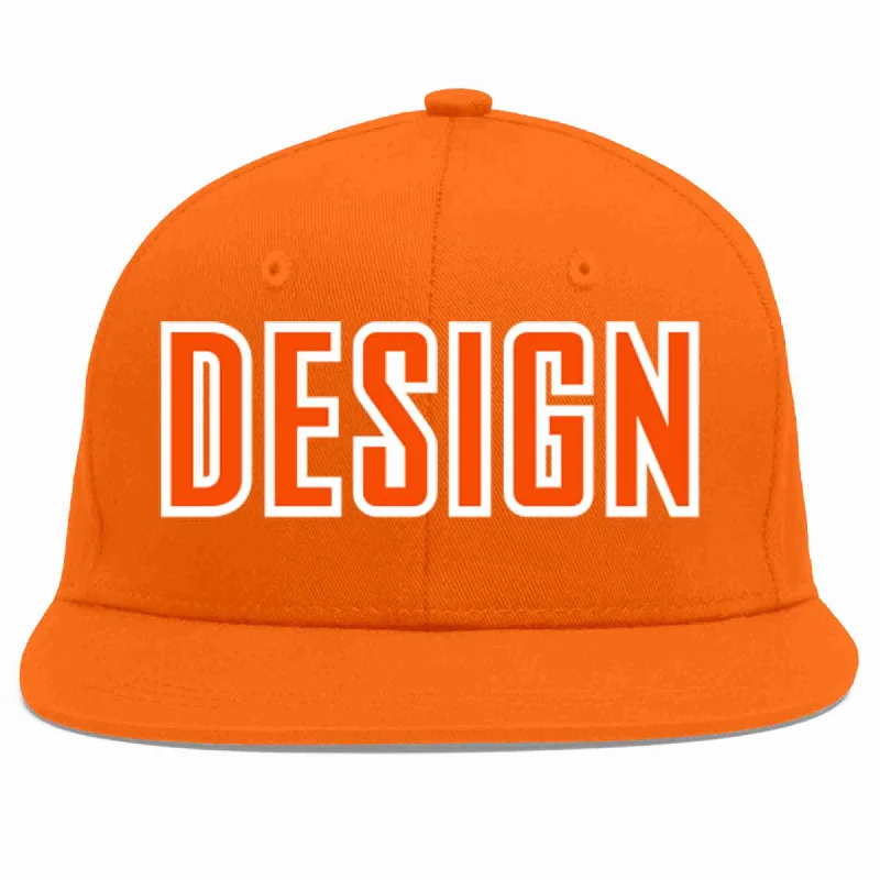 Baseball Cap With Unique Custom Features-Custom Orange Orange-White Flat Eaves Sport Baseball Cap Design for Men/Women/Youth