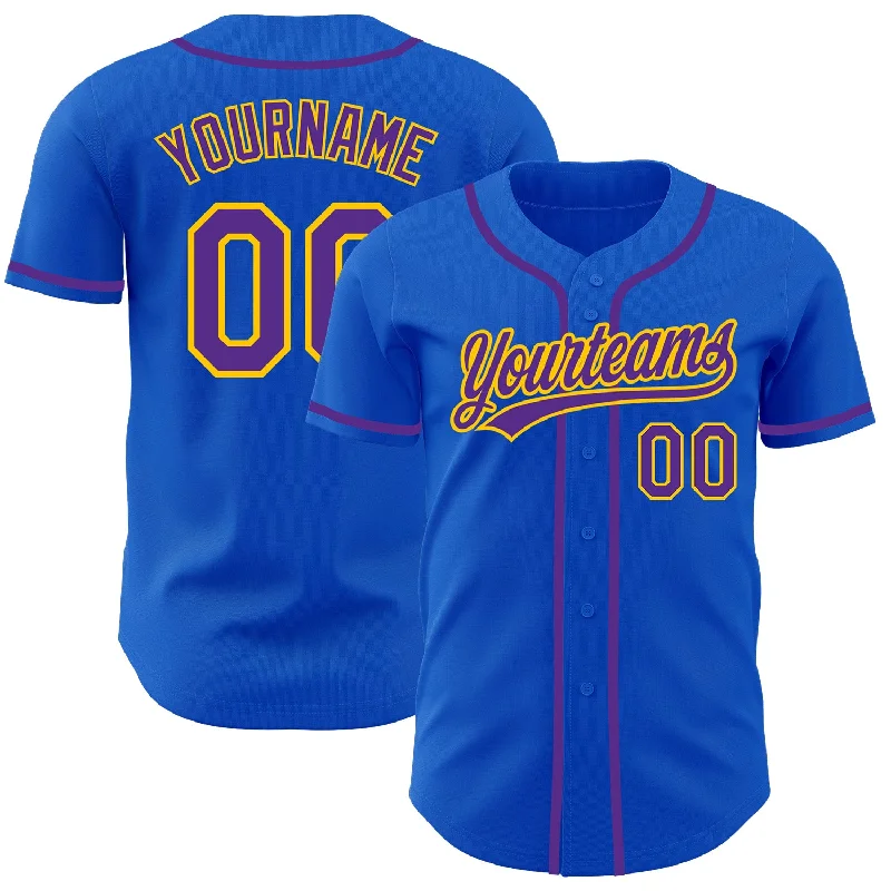 Baseball Jersey For Tournament Teams-Custom Thunder Blue Purple-Yellow Authentic Baseball Jersey