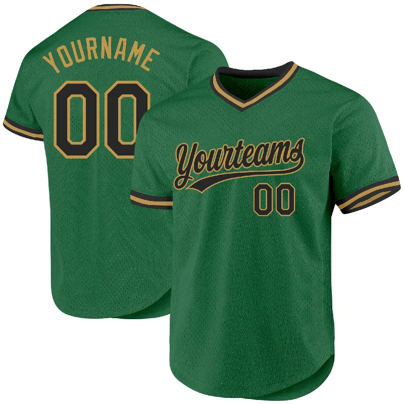 Baseball Jersey For Custom Team Player Recognition-Custom Kelly Green Black-Old Gold Authentic Throwback Baseball Jersey