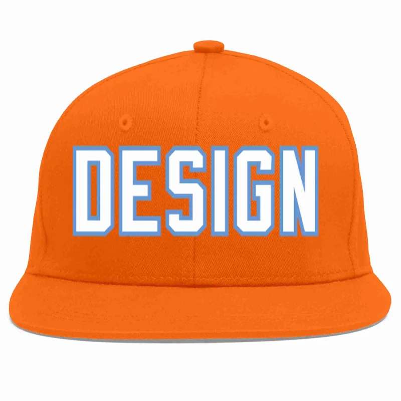 Baseball Cap For Special Occasions-Custom Orange White-Light Blue Flat Eaves Sport Baseball Cap Design for Men/Women/Youth