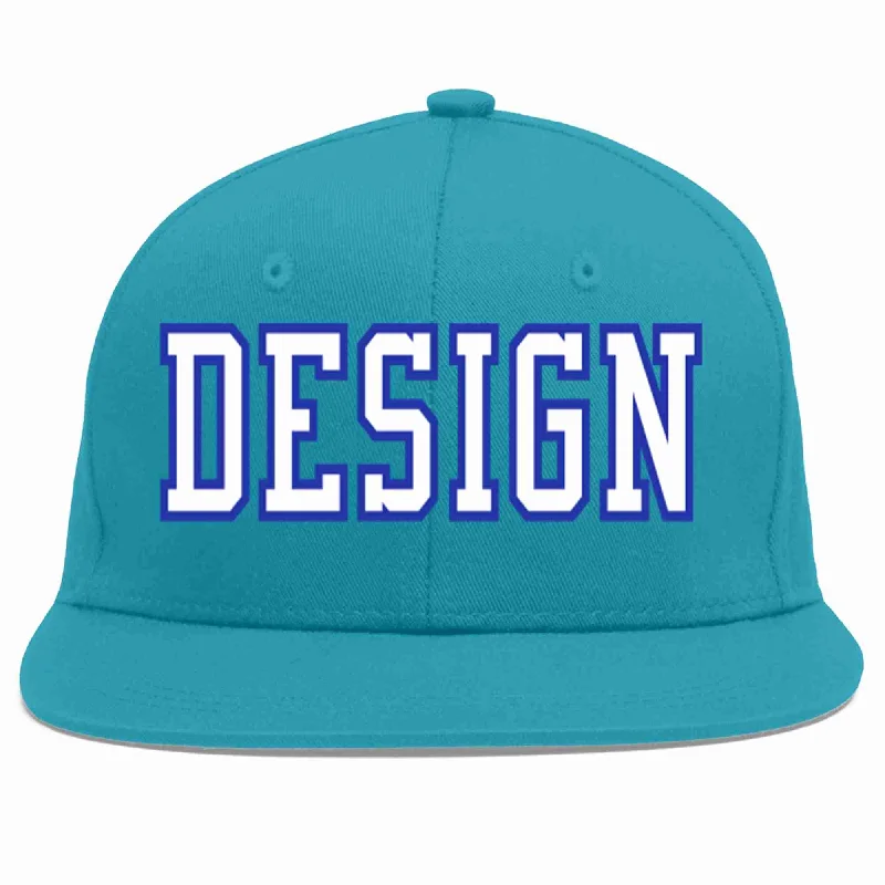 Baseball Cap For Group Orders-Custom Aqua White-Royal Flat Eaves Sport Baseball Cap Design for Men/Women/Youth