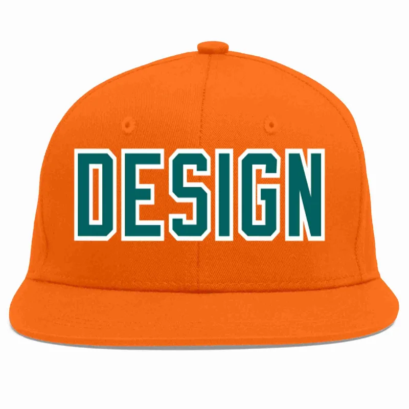 Baseball Cap For Custom Apparel Printing-Custom Orange Aqua-White Flat Eaves Sport Baseball Cap Design for Men/Women/Youth