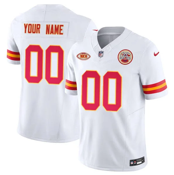 Football Jersey For Professional Fan Gear Customization-Men’s Kansas City Chiefs Active Player Custom White 2023 F.U.S.E. With "NKH" Patch Vapor Untouchable Limited Football Stitched Jersey