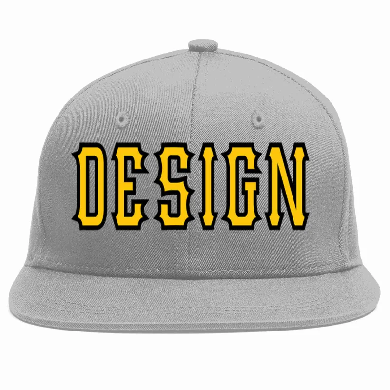 Baseball Cap For High School Custom Orders-Custom Gray Gold-Black Flat Eaves Sport Baseball Cap Design for Men/Women/Youth