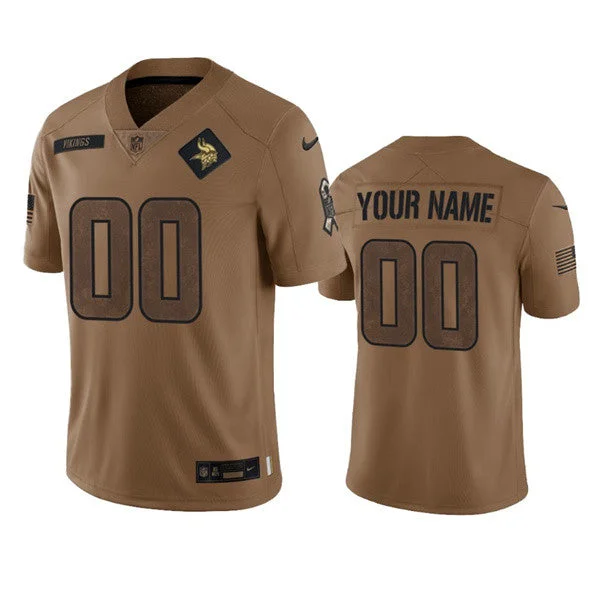 Football Jersey For Personalized Fan Gear-Men's Minnesota Vikings Active Player Custom 2023 Brown Salute To Setvice Limited Football Stitched Jersey