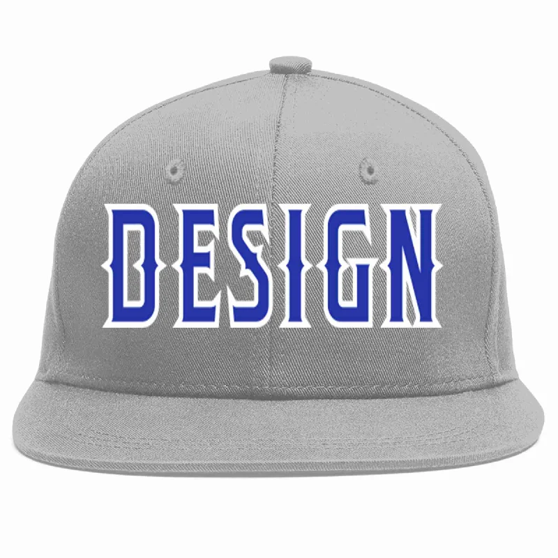 Baseball Cap For Softball And Baseball Events-Custom Gray Royal-White Flat Eaves Sport Baseball Cap Design for Men/Women/Youth