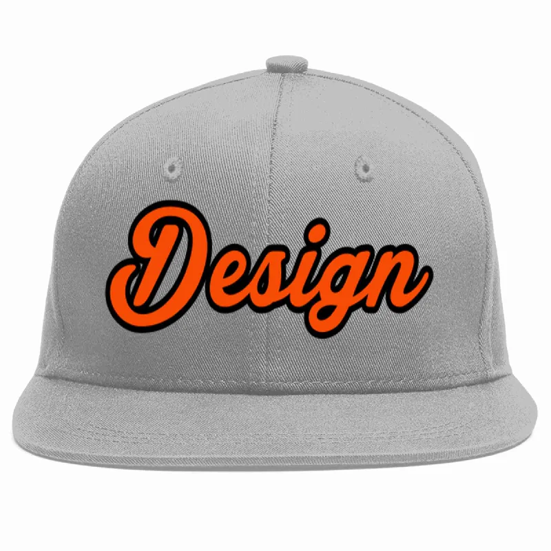 Baseball Cap With Team Logo-Custom Gray Orange-Black Flat Eaves Sport Baseball Cap Design for Men/Women/Youth