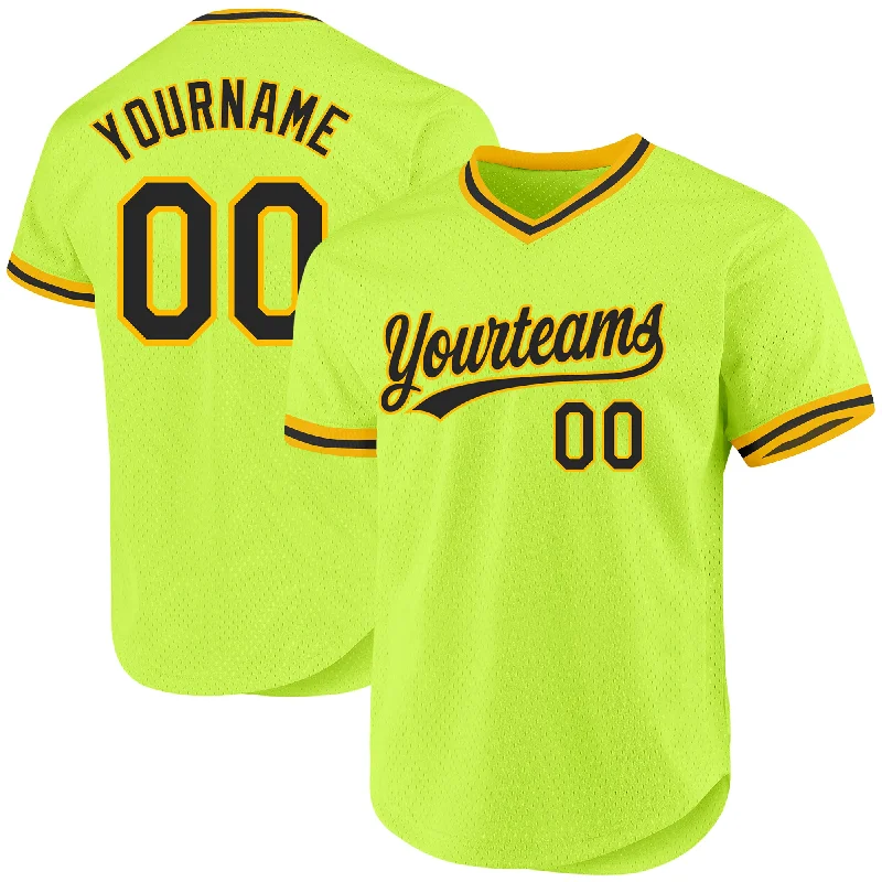 Baseball Jersey With Custom Graphics-Custom Neon Green Black-Gold Authentic Throwback Baseball Jersey