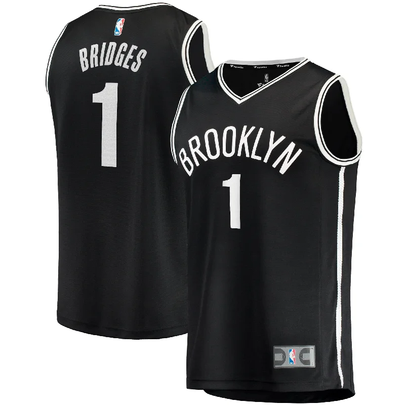 Basketball Jersey With Team Logo Embroidery-Mikal Bridges Brooklyn Nets Branded Big & Tall Fast Break Player Basketball Jersey - Black - Icon Edition