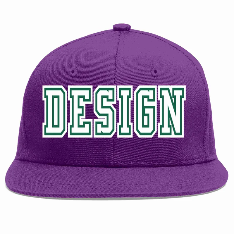 Baseball Cap For Family And Group Orders-Custom Purple White-Kelly Green Flat Eaves Sport Baseball Cap Design for Men/Women/Youth