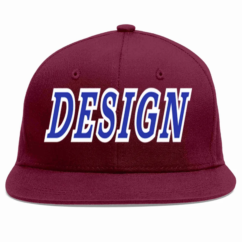 Baseball Cap With Custom Embroidered Patches-Custom Crimson Royal-White Flat Eaves Sport Baseball Cap Design for Men/Women/Youth