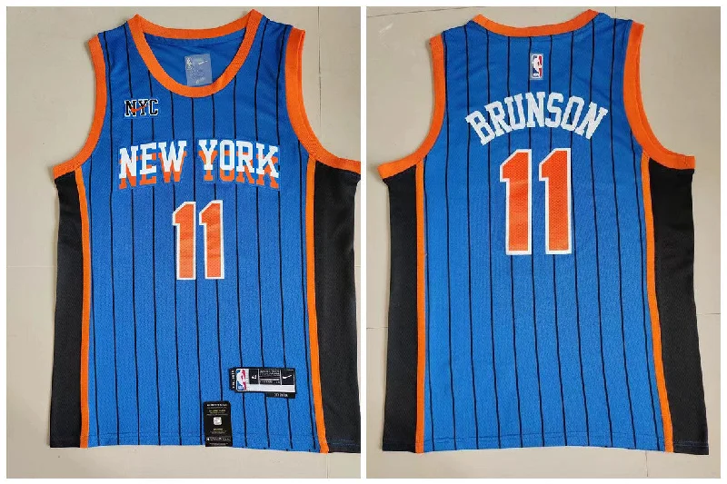 Basketball Jersey For Personalized Event Gear-Knicks 11 Jalen Brunson Blue 2023-24 City Edition Swingman Basketball Jersey