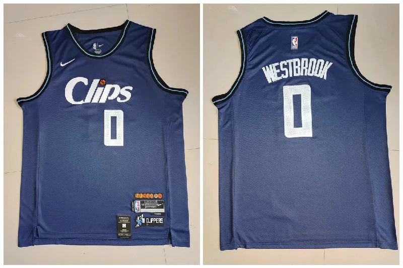 Basketball Jersey With Custom Stitching-Clippers 0 Russell Westbrook Navy 2023-24 City Edition Swingman Basketball Jersey