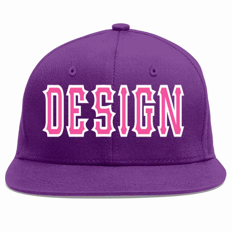 Baseball Cap For Custom Fan Merchandise-Custom Purple Pink-White Flat Eaves Sport Baseball Cap Design for Men/Women/Youth