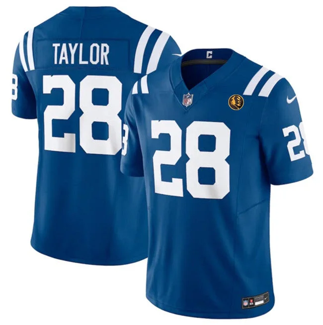 Football Jersey With Custom Numbering-Men's Indianapolis Colts #28 Jonathan Taylor Blue 2023 F.U.S.E. With John Madden Patch Vapor Limited Football Stitched Jersey