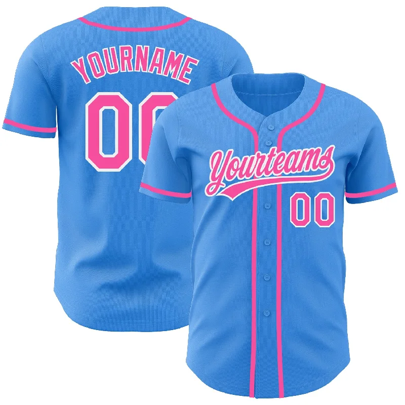 Baseball Jersey For Team Fundraising Campaigns-Custom Electric Blue Pink-White Authentic Baseball Jersey