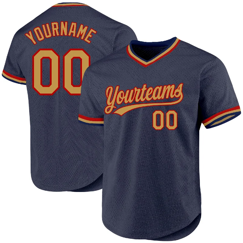 Baseball Jersey For Team Apparel-Custom Navy Old Gold-Red Authentic Throwback Baseball Jersey