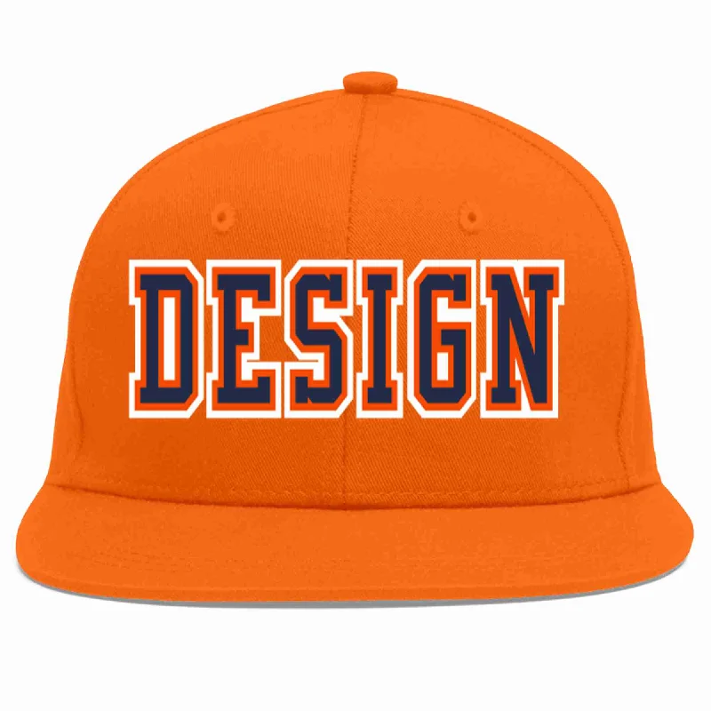 Baseball Cap For High School Fans-Custom Orange Navy-Orange Flat Eaves Sport Baseball Cap Design for Men/Women/Youth