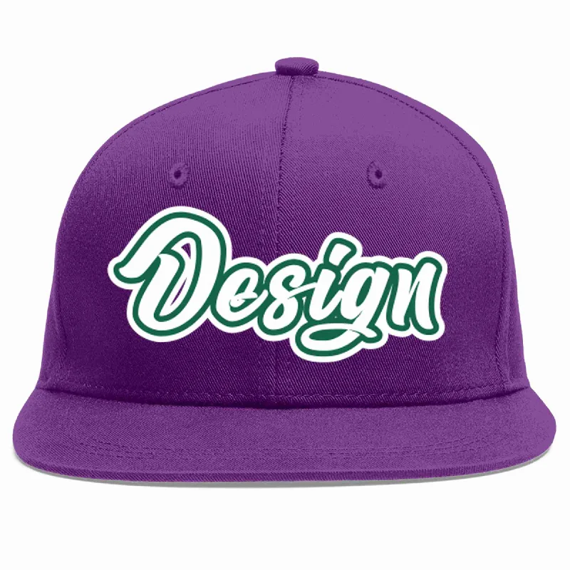 Baseball Cap For Gift And Merchandise Orders-Custom Purple White-Kelly Green Flat Eaves Sport Baseball Cap Design for Men/Women/Youth