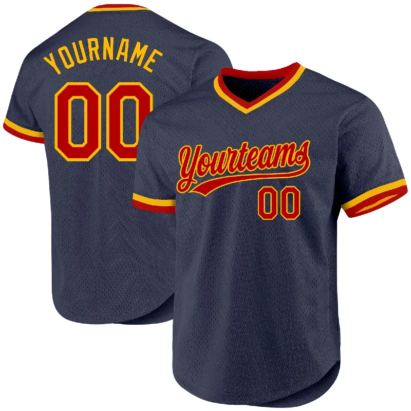 Baseball Jersey For Custom School Spirit Gear-Custom Navy Red-Gold Authentic Throwback Baseball Jersey