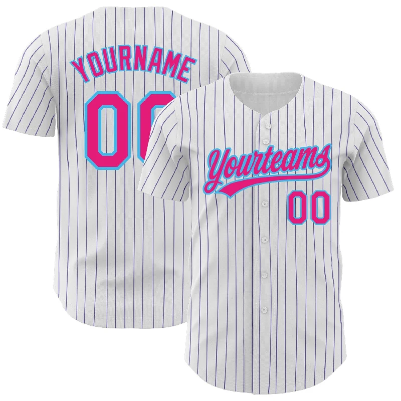 Baseball Jersey For Personalized Event Merchandise-Custom White Purple Pinstripe Hot Pink-Sky Blue Authentic Baseball Jersey