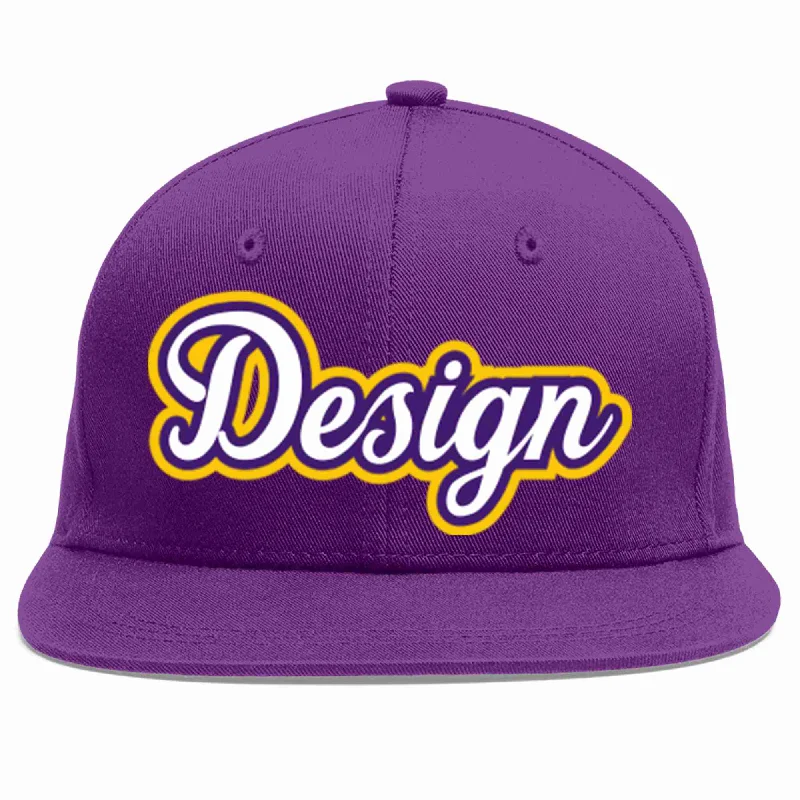 Baseball Cap With Custom Graphics And Logo-Custom Purple White-purple Flat Eaves Sport Baseball Cap Design for Men/Women/Youth