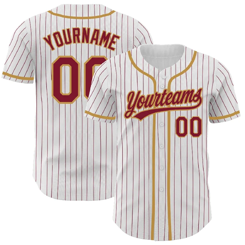 Baseball Jersey For Promotional Team Events-Custom White Crimson Pinstripe Crimson-Old Gold Authentic Baseball Jersey