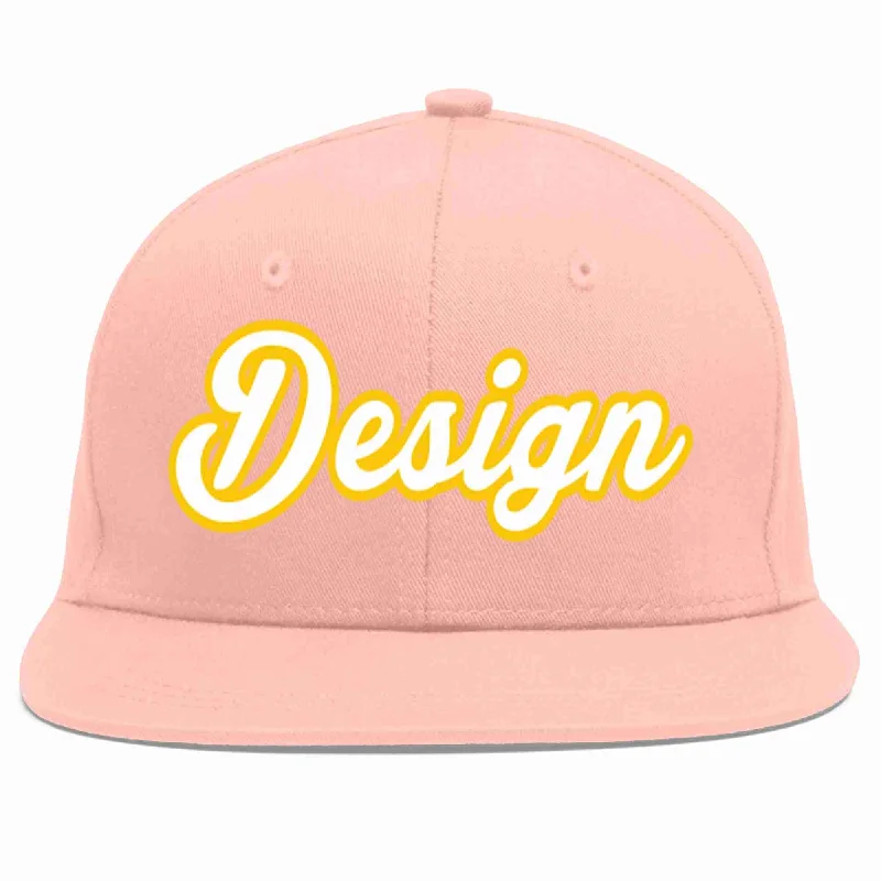 Baseball Cap For Outdoor Gear-Custom Pink White-Gold Flat Eaves Sport Baseball Cap Design for Men/Women/Youth