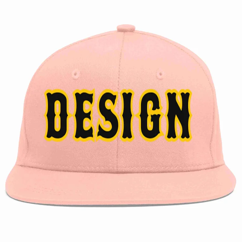 Baseball Cap For Special Edition Orders-Custom Pink Black-Gold Flat Eaves Sport Baseball Cap Design for Men/Women/Youth