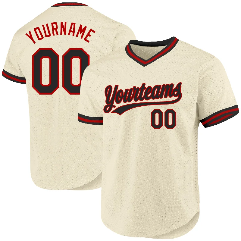 Baseball Jersey For Custom Alumni Gear-Custom Cream Black-Red Authentic Throwback Baseball Jersey