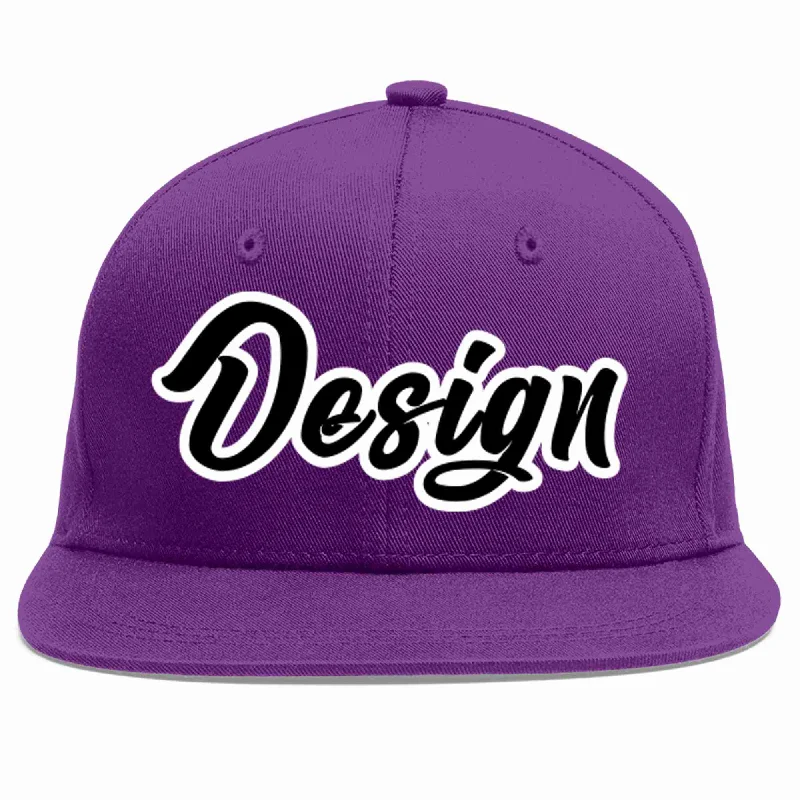 Baseball Cap For Sports Club Orders-Custom Purple Black-White Flat Eaves Sport Baseball Cap Design for Men/Women/Youth