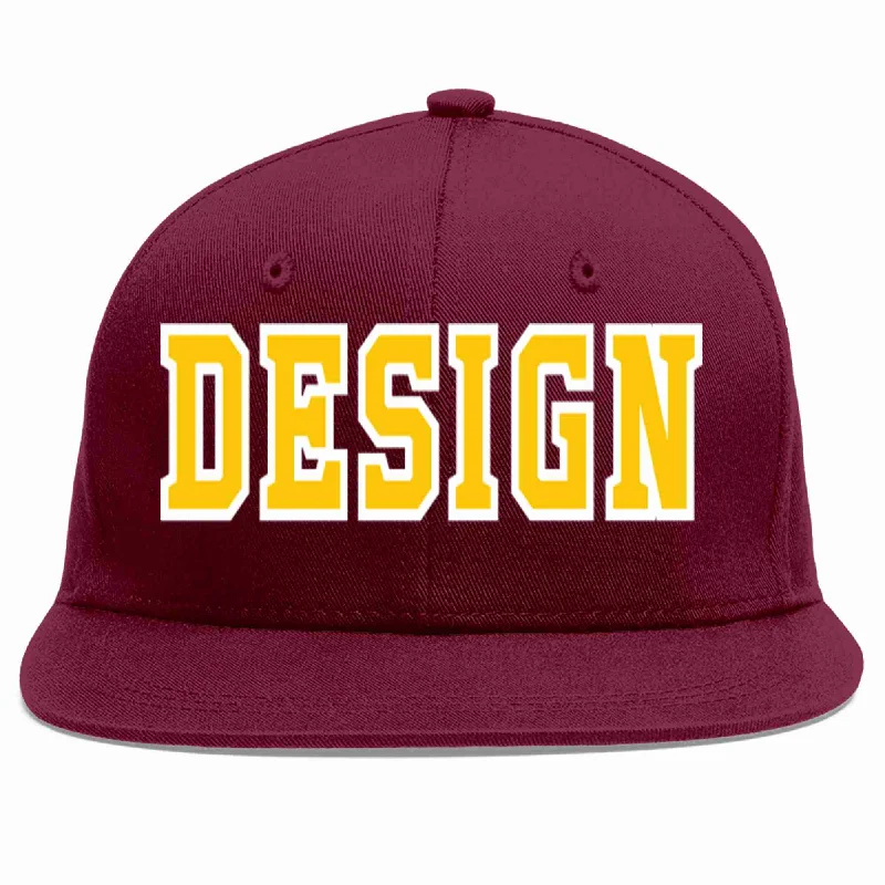 Baseball Cap For Group Fan Orders-Custom Crimson Gold-White Flat Eaves Sport Baseball Cap Design for Men/Women/Youth