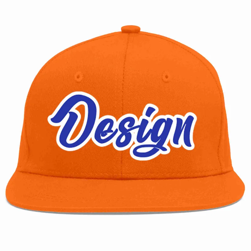 Baseball Cap For Custom Team Orders-Custom Orange Royal-White Flat Eaves Sport Baseball Cap Design for Men/Women/Youth