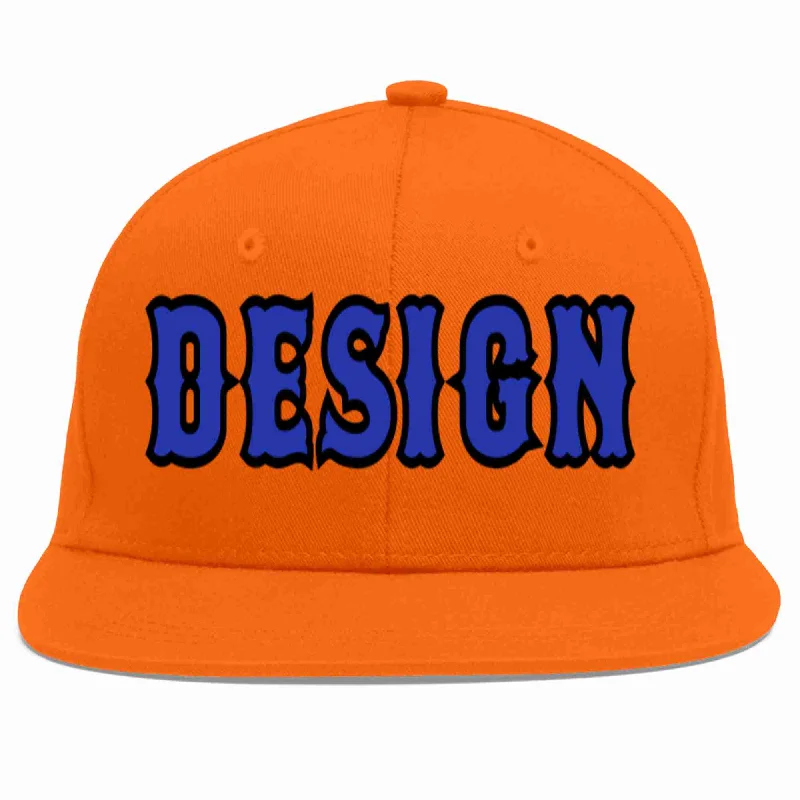 Baseball Cap For Custom School Gear-Custom Orange Royal-Black Flat Eaves Sport Baseball Cap Design for Men/Women/Youth