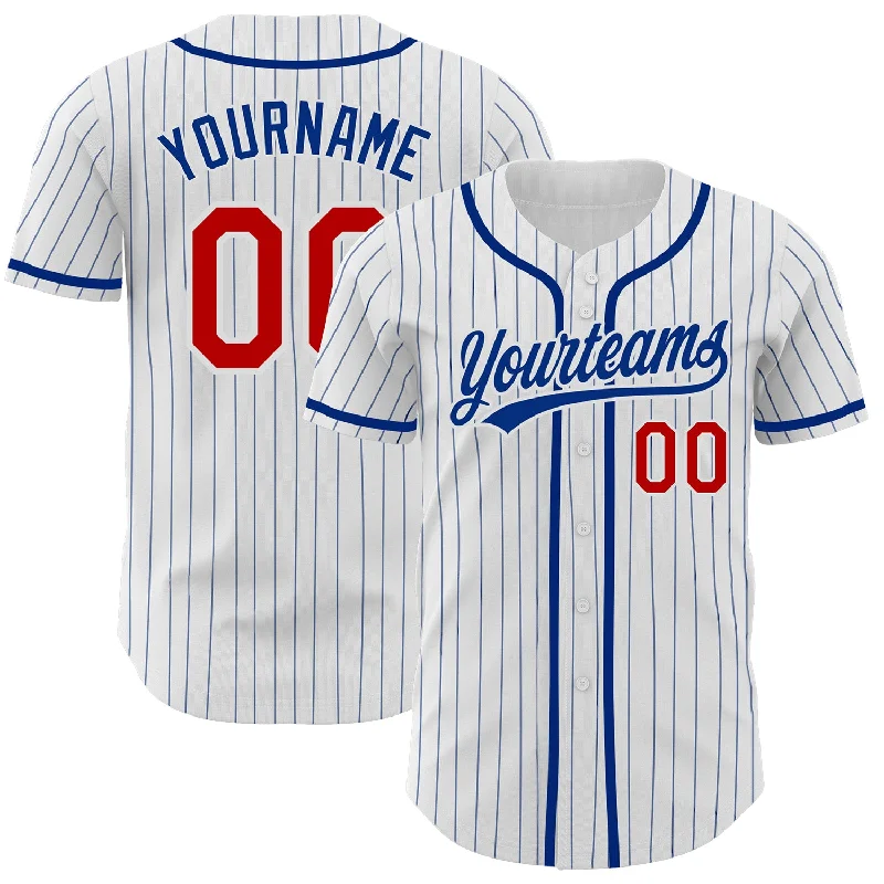 Baseball Jersey For Youth Sports Teams-Custom White Royal Pinstripe Red Authentic Baseball Jersey