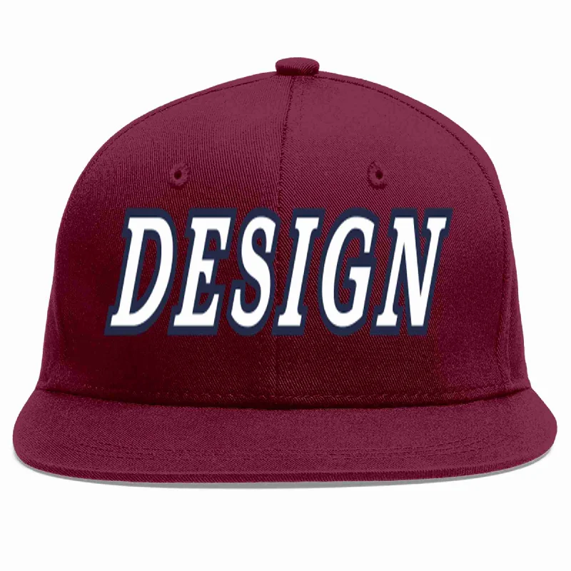 Baseball Cap For Exclusive Fan Gear-Custom Crimson White-Navy Flat Eaves Sport Baseball Cap Design for Men/Women/Youth