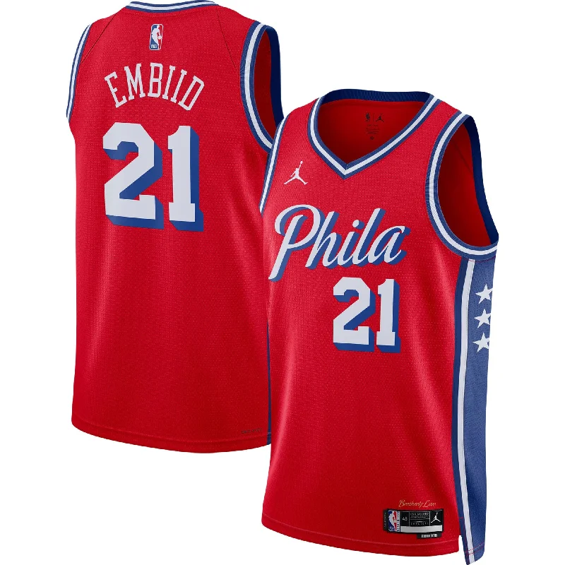 Basketball Jersey For Youth Team Fan Gear-Joel Embiid Philadelphia 76ers Jordan Brand Unisex Swingman Basketball Jersey - Statement Edition - Red