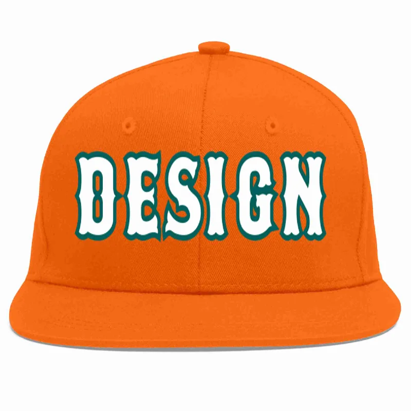 Baseball Cap For Custom Team Wear-Custom Orange White-Aqua Flat Eaves Sport Baseball Cap Design for Men/Women/Youth