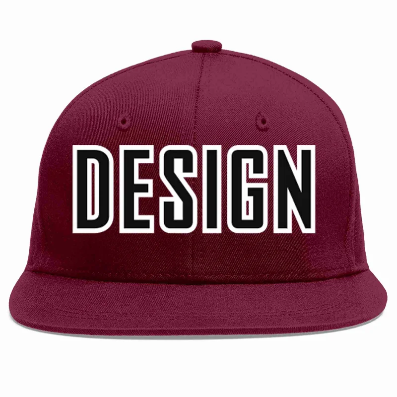 Baseball Cap For Softball And Baseball Teams-Custom Crimson Black-White Flat Eaves Sport Baseball Cap Design for Men/Women/Youth