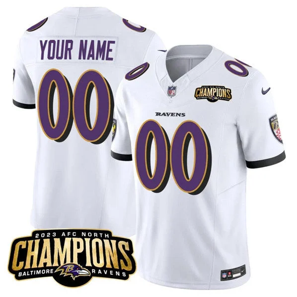 Football Jersey For Custom Event Apparel-Men's Baltimore Ravens Active Player Custom White 2023 F.U.S.E. AFC North Champions Vapor Limited Football Stitched Jersey