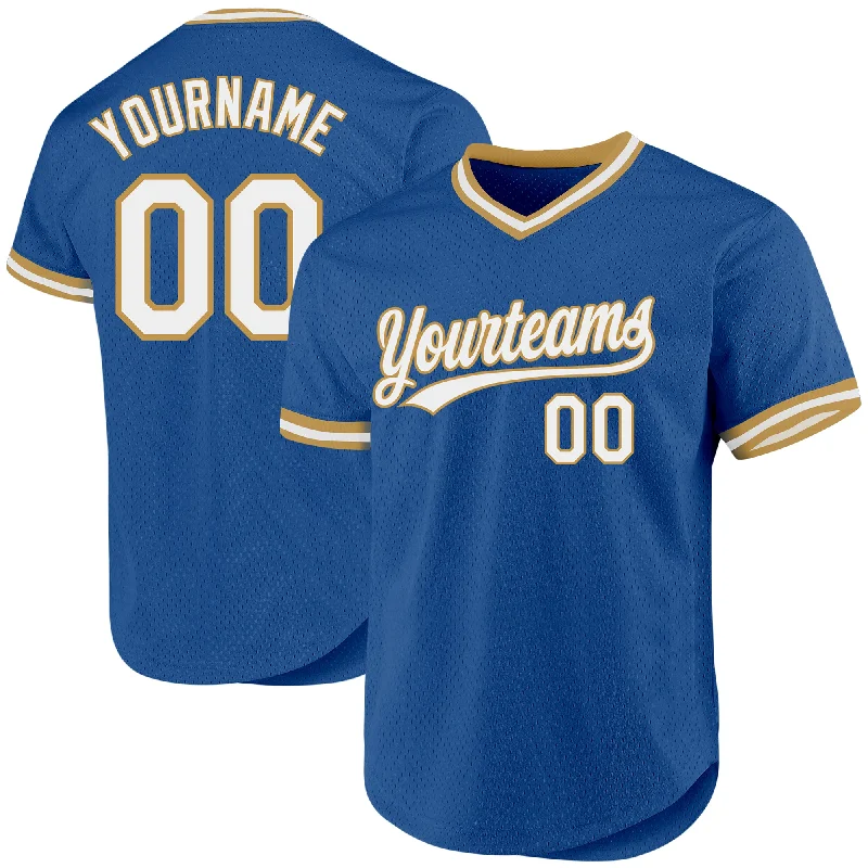 Baseball Jersey For Fan Apparel-Custom Blue White-Old Gold Authentic Throwback Baseball Jersey