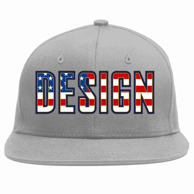 Baseball Cap For Customized Gifts-Custom Gray Vintage USA Flag-Gold Flat Eaves Sport Baseball Cap Design for Men/Women/Youth