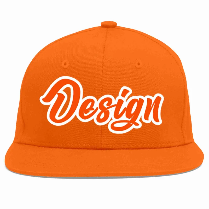 Baseball Cap For Custom Baseball Caps-Custom Orange Orange-White Flat Eaves Sport Baseball Cap Design for Men/Women/Youth