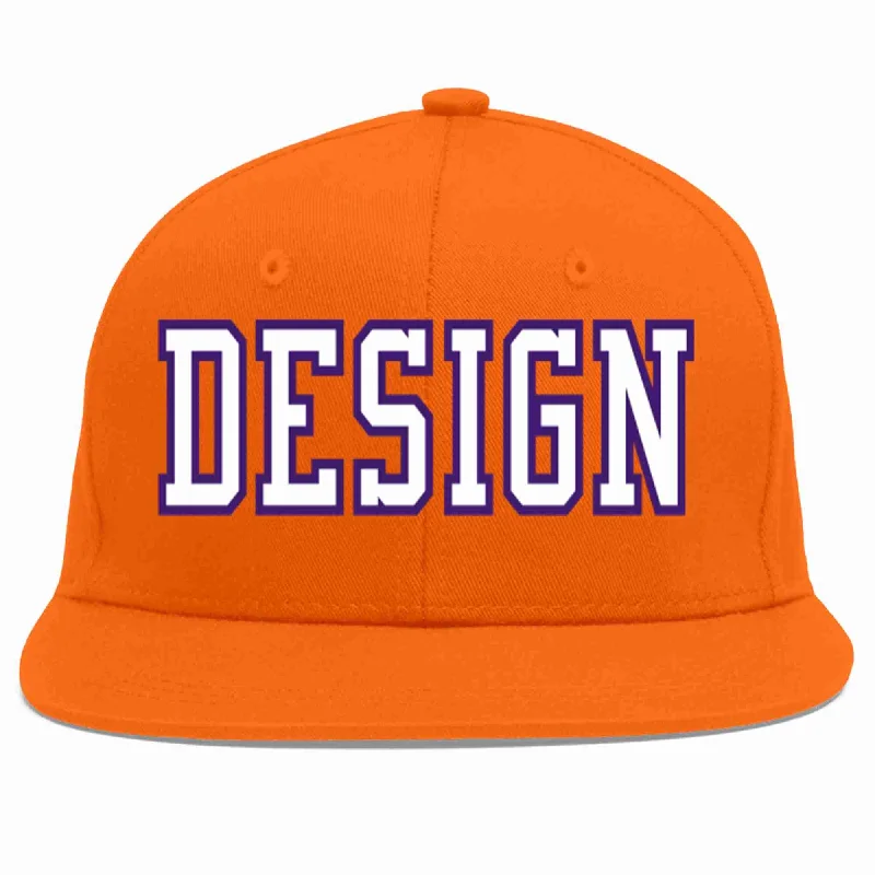 Baseball Cap With Custom Logo And Text-Custom Orange White-purple Flat Eaves Sport Baseball Cap Design for Men/Women/Youth