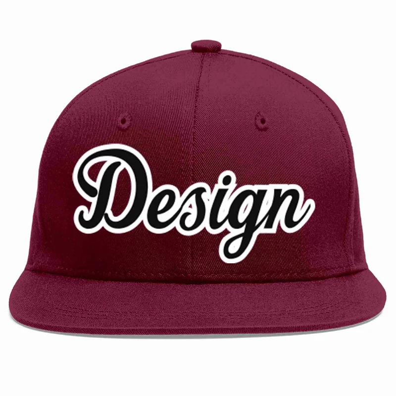 Baseball Cap For Custom Baseball Fan Apparel-Custom Crimson Black-White Flat Eaves Sport Baseball Cap Design for Men/Women/Youth