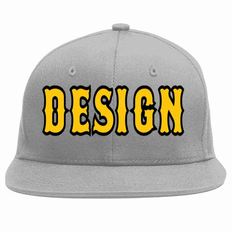 Baseball Cap For Team Custom Orders-Custom Gray Gold-Black Flat Eaves Sport Baseball Cap Design for Men/Women/Youth