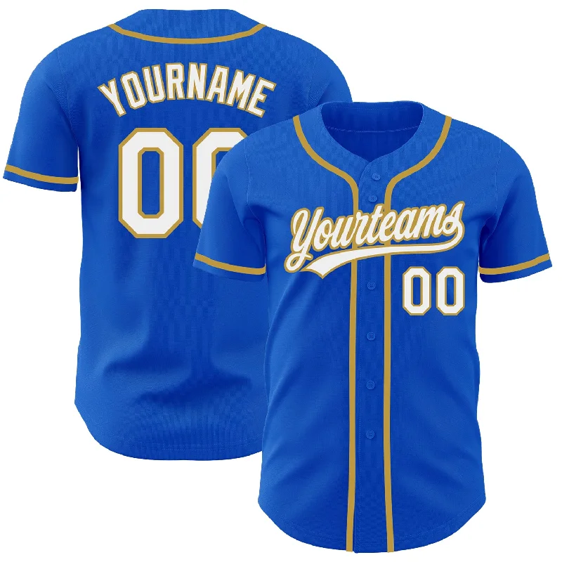 Baseball Jersey With Custom Player Numbers-Custom Thunder Blue White-Old Gold Authentic Baseball Jersey