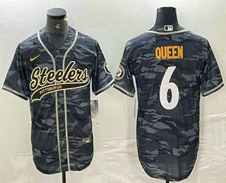 Baseball Jersey For Custom Event Apparel-Men's Pittsburgh Steelers #6 Patrick Queen Camo With Patch Cool Base Stitched Baseball Jersey