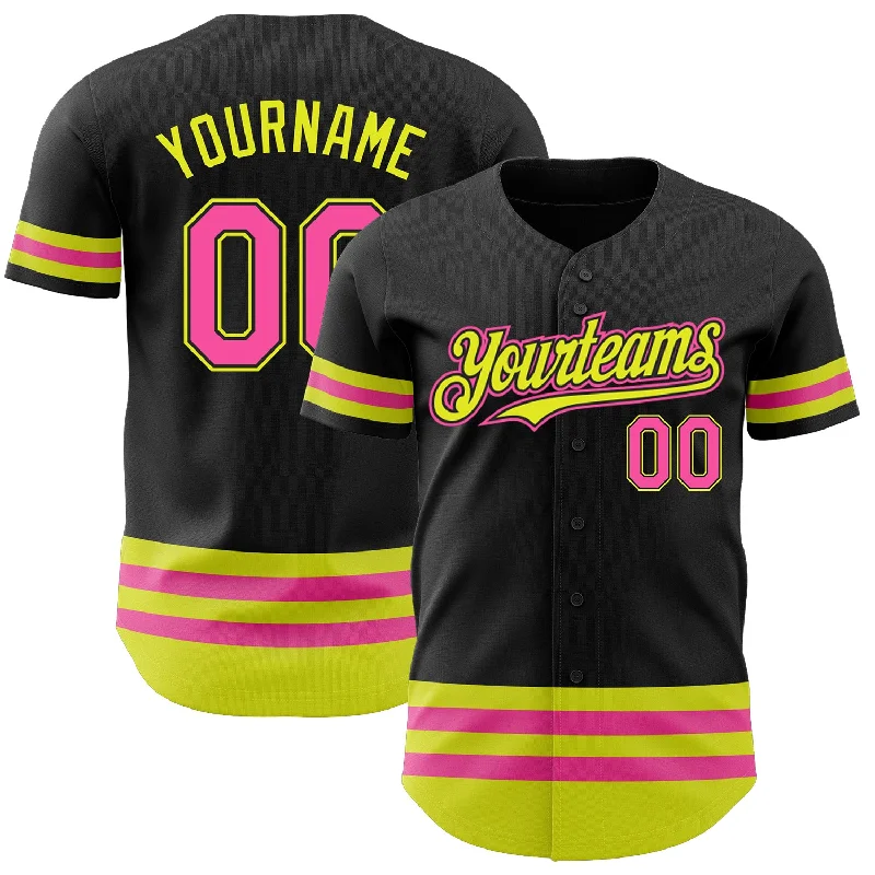 Baseball Jersey For Special Limited Edition Orders-Custom Black Pink-Neon Yellow Line Authentic Baseball Jersey