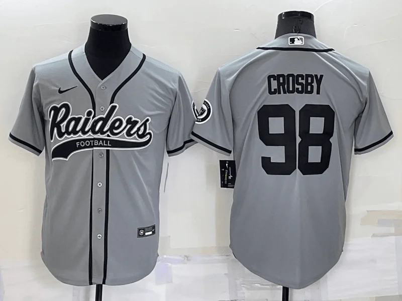 Baseball Jersey For Group Custom Fan Orders-Men's Las Vegas Raiders #98 Maxx Crosby Grey Stitched Cool Base Baseball Jersey